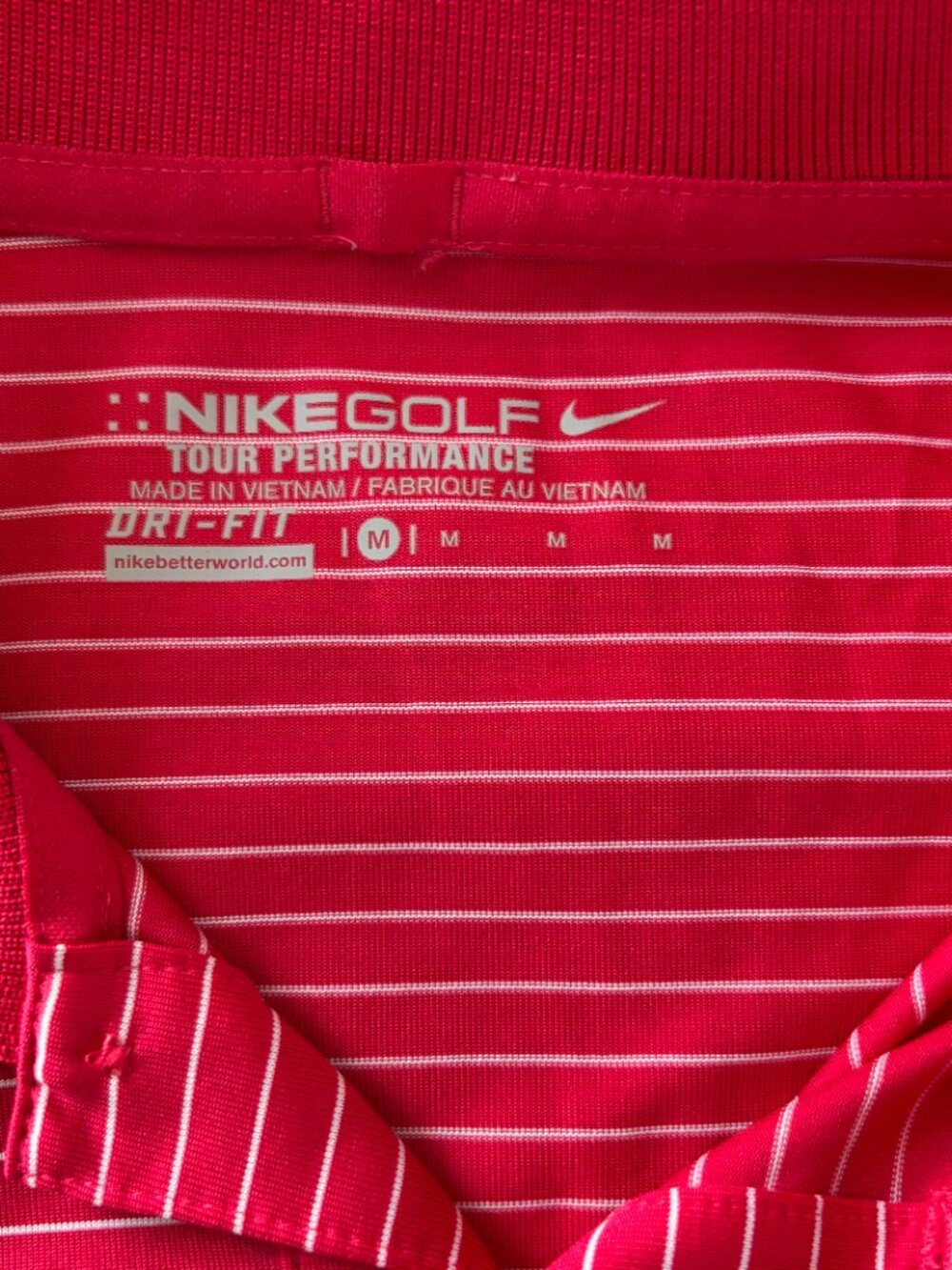 Nike Golf Performance Polo Shirt Red White Striped Short Sleeve Men's Medium EUC - Picture 5 of 6